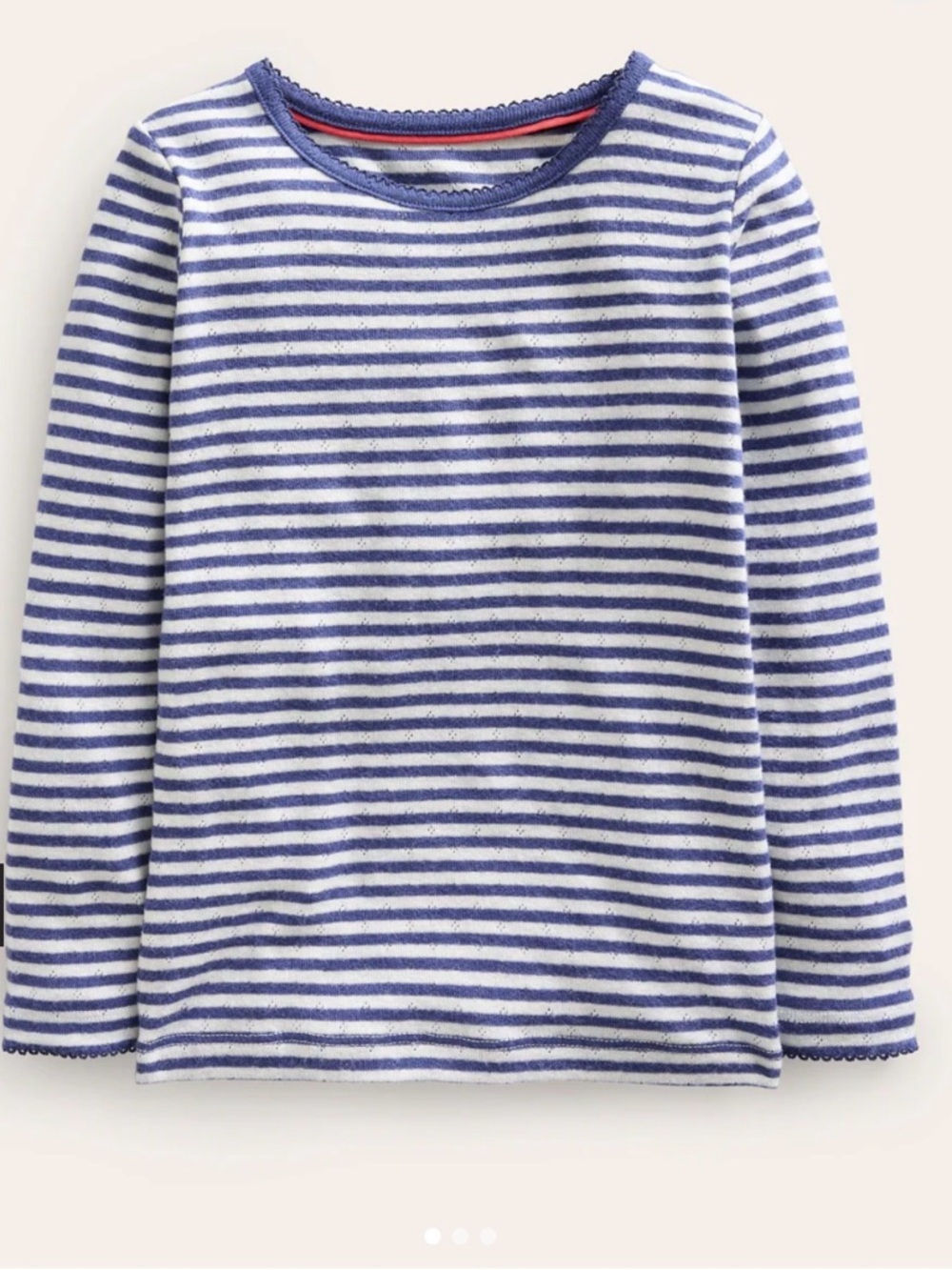 Mini Boden girls 9-10 blue and white stripe pointelle long sleeve top starboard